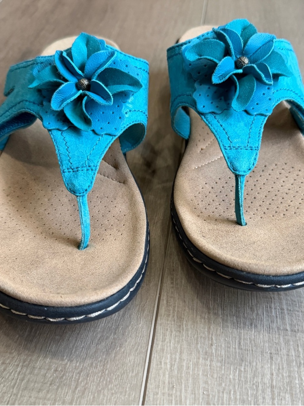 Clarks Laurieann Gema Women’s US 8 Turquoise Leather Adjustable Flat Sandals - Picture 6 of 15